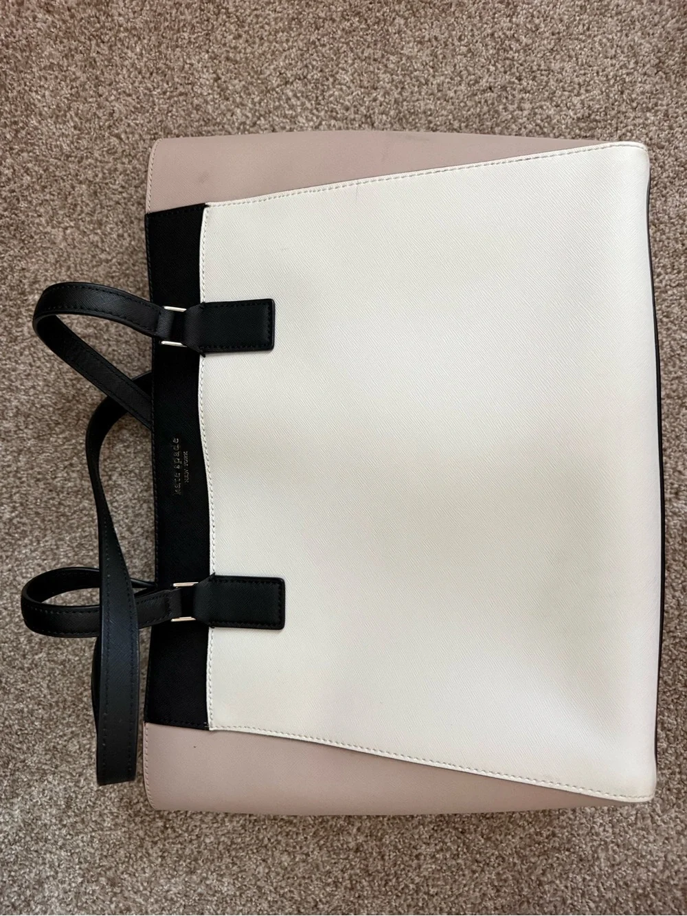 kate spade Colorblock Saffiano Leather Tote in Black, White & Blush